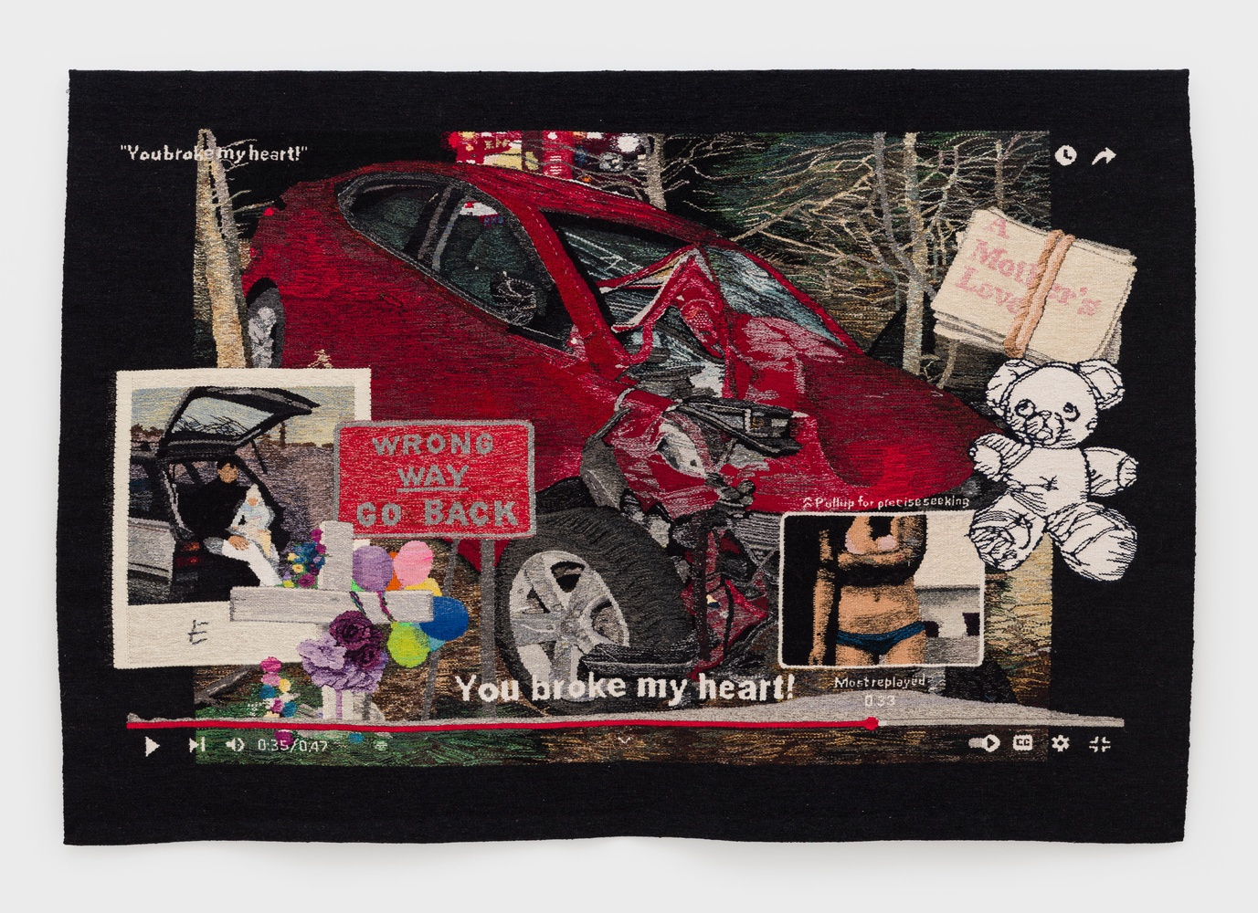 Erin M. Riley
You Broke, 2024
wool, cotton
68 x 100 ins.
172.7 x 254 cm
(RILEY-342)