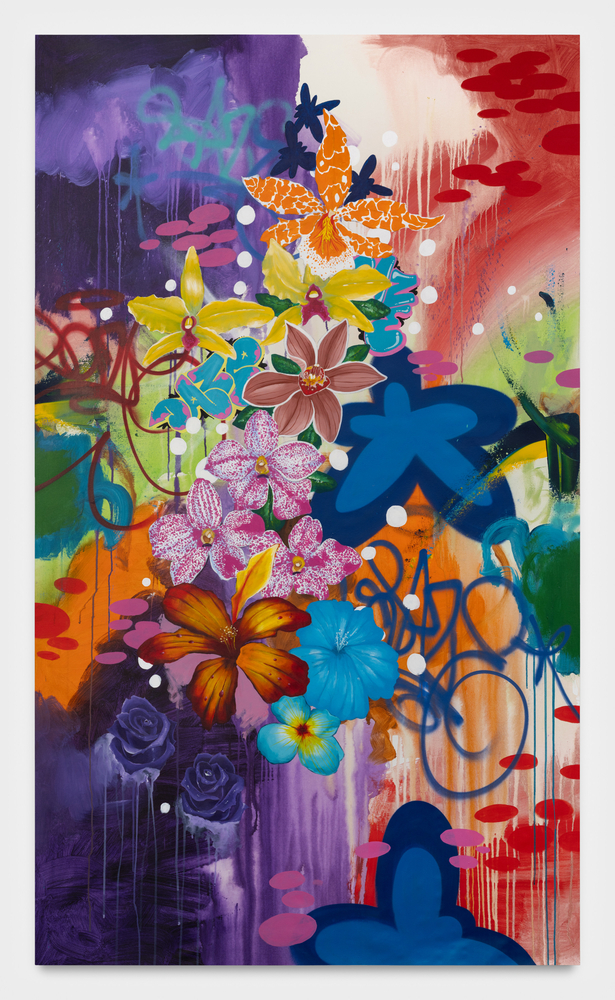 Chris &amp;quot;Daze&amp;quot; Ellis
Flower Tower #2, 2025
acrylic and spray paint on canvas
88 x 54 ins.
223.5 x 137.2 cm