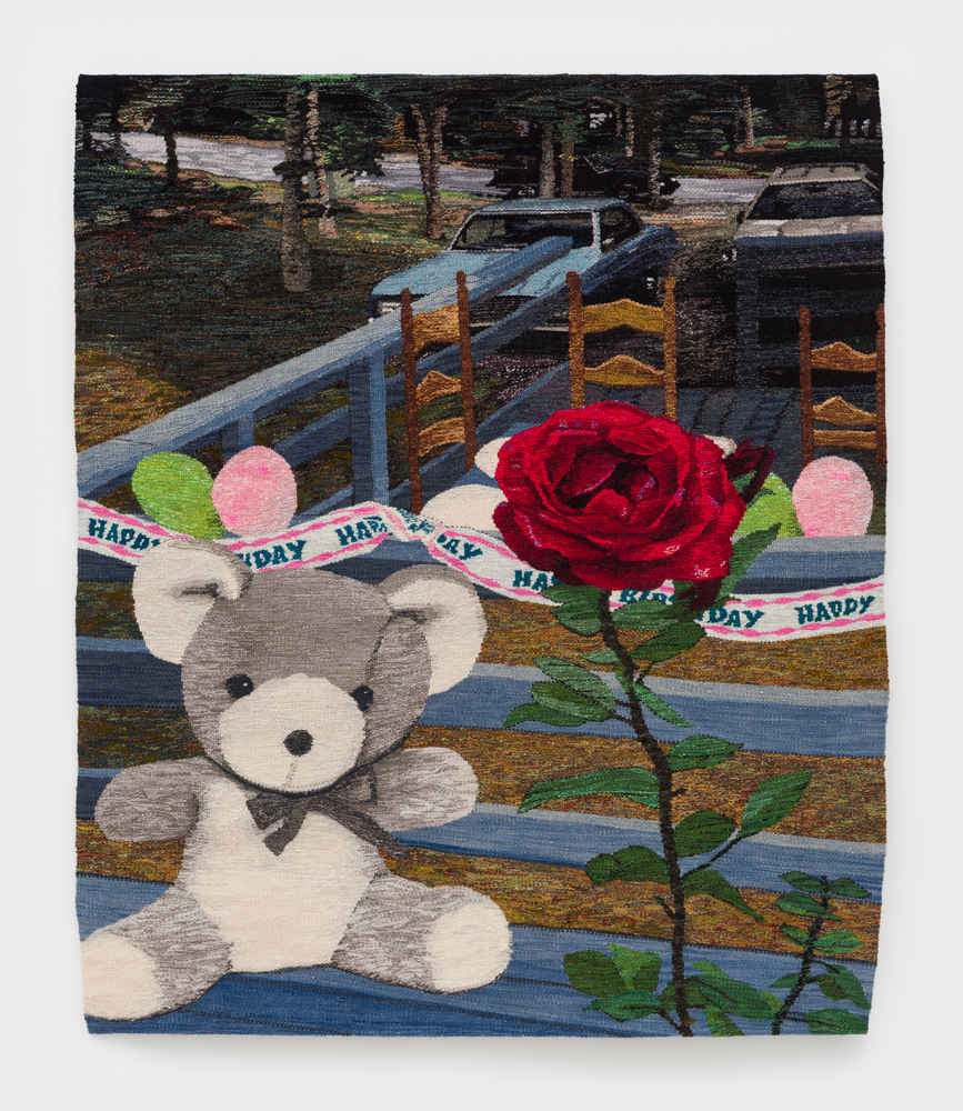 Erin M. Riley
Teddy and Rose, 2025
wool, cotton
57 1/2 x 48 1/2 ins.
146.1 x 123.2 cm
(RILEY-347)