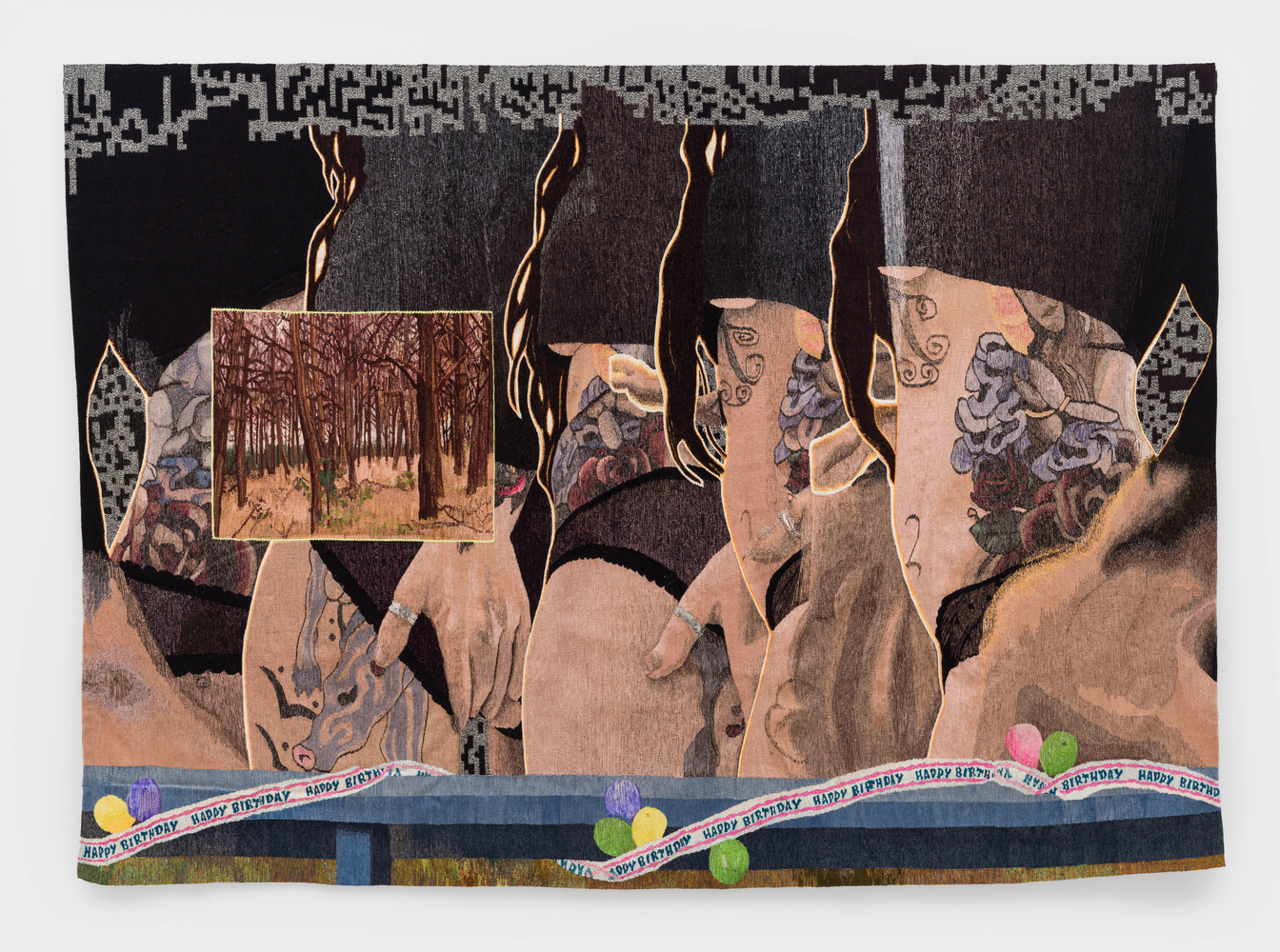 Erin M. Riley
Forest, 2025
wool, cotton
102 x 142 ins.
259.1 x 360.7 cm
(RILEY-345)