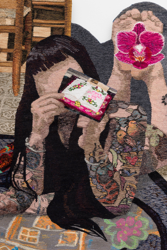 Erin M. Riley
Disappearing Messages, 2025
wool, cotton
70 x 46 ins.
177.8 x 116.8 cm
(RILEY-352)