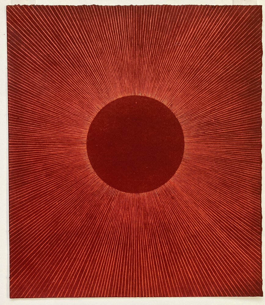 Karen Arm
Untitled (Yellow Corona with Rays on Dark Red), 2022
acrylic and watercolor on paper
15 1/2 x 13 1/2 x 1 1/2 ins.
39.4 x 34.3 x 3.8 cm
(ARM-287)
