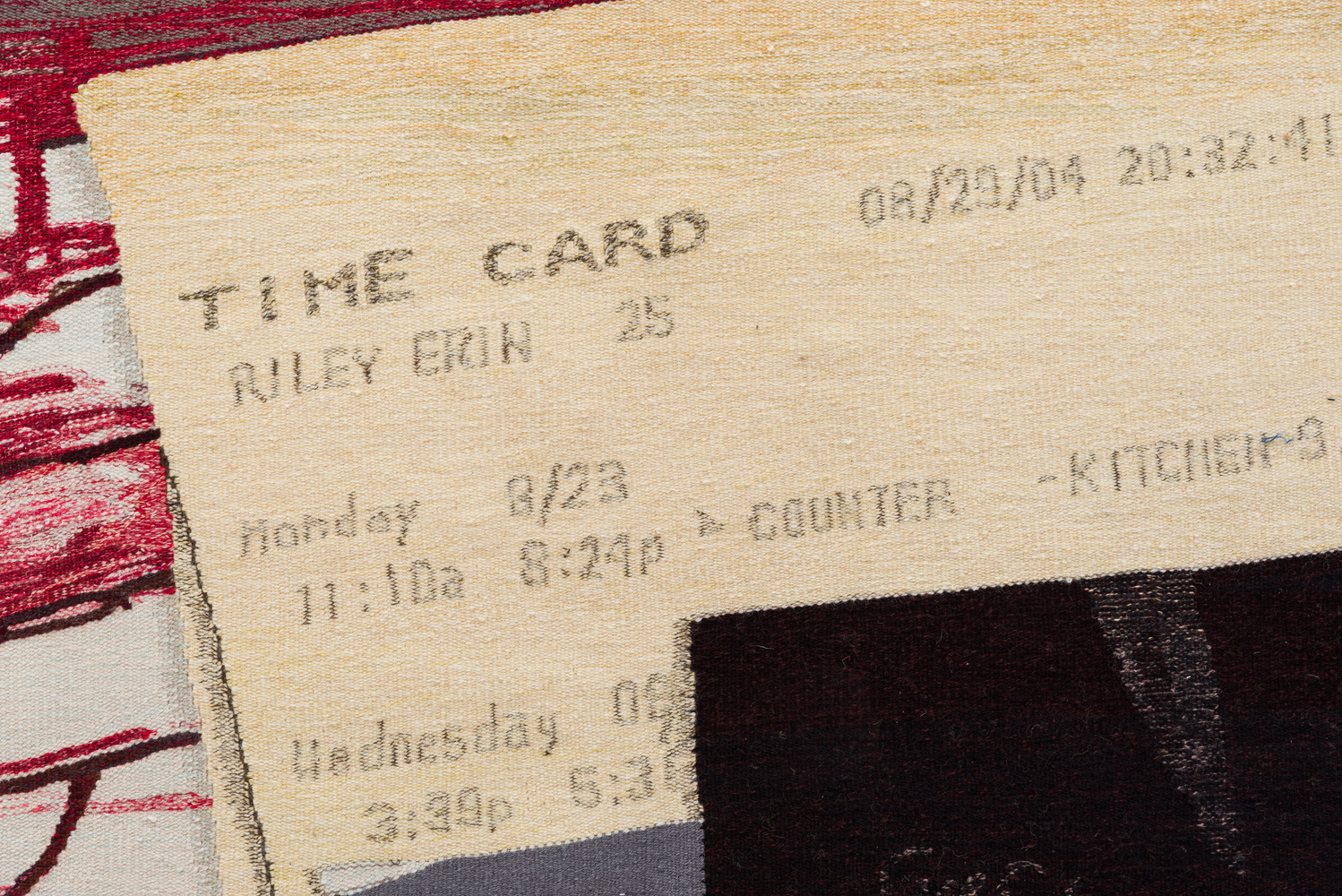 Erin M. Riley
Life Looks Like a House For a Few Hours, 2025
wool, cotton
74 x 101 ins.
188 x 256.5 cm
(RILEY-346)