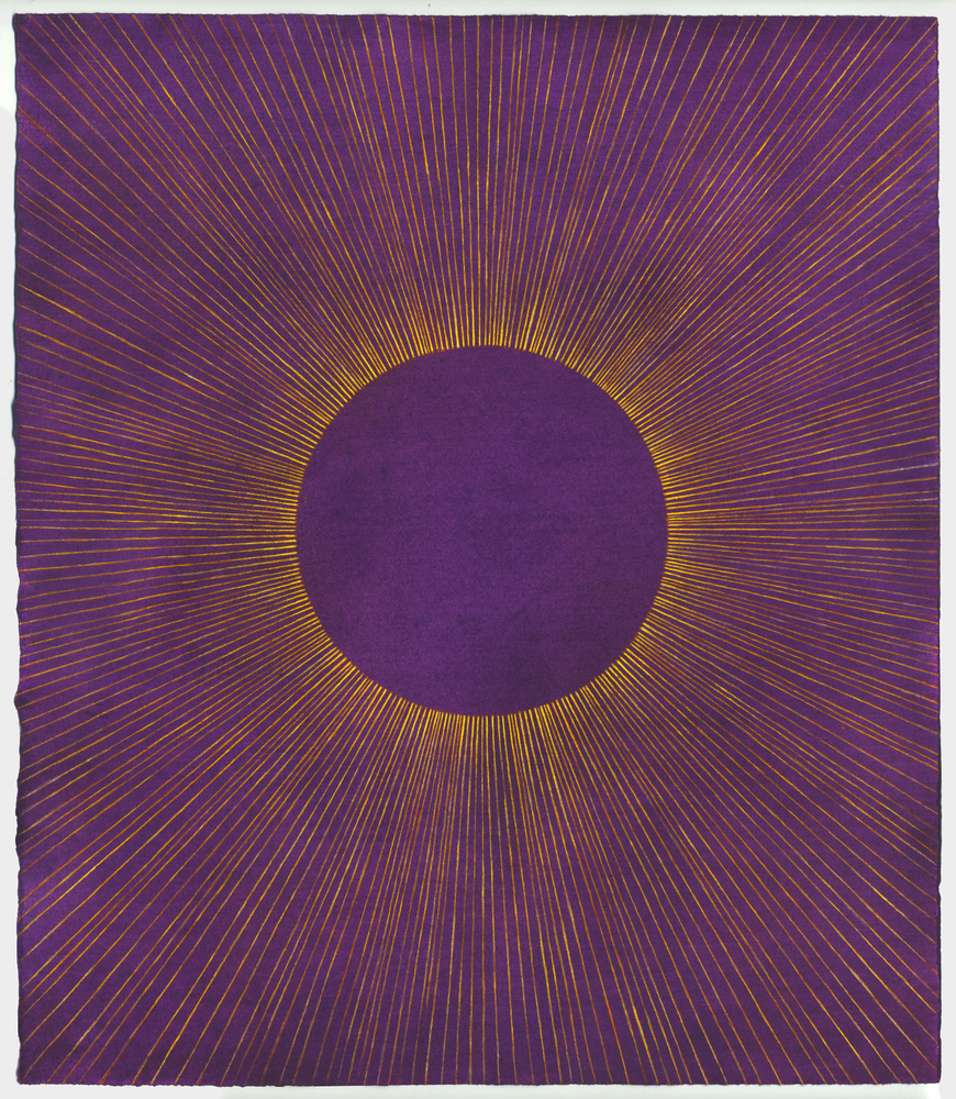 Karen Arm
Untitled (Yellow Corona on Purple), 2021
acrylic and watercolor on paper
13 x 11 ins.
33 x 27.9 cm
(ARM-267)