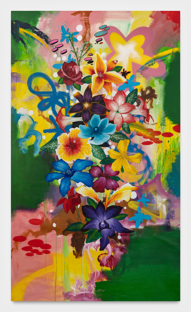 Chris &amp;quot;Daze&amp;quot; Ellis
Flower Tower #1, 2025
acrylic and spray paint on canvas
88 x 54 1/8 ins.
223.5 x 137.5 cm
