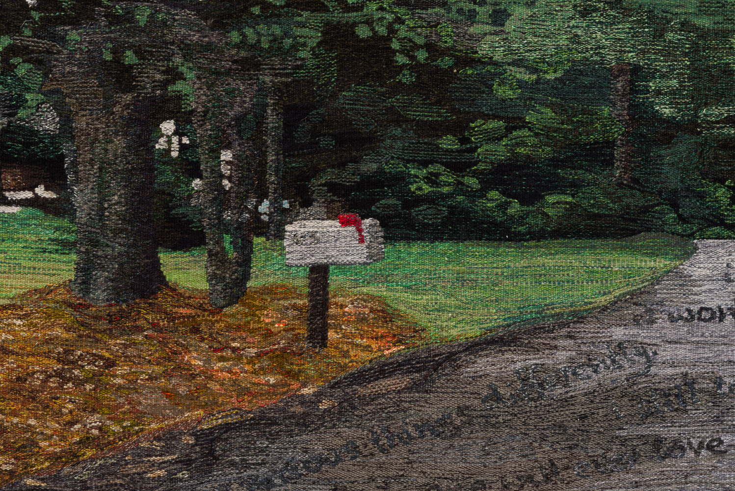 Erin M. Riley
Road Reverberations, 2025
wool, cotton
70 x 100 1/2 ins.
177.8 x 255.3 cm
(RILEY-350)