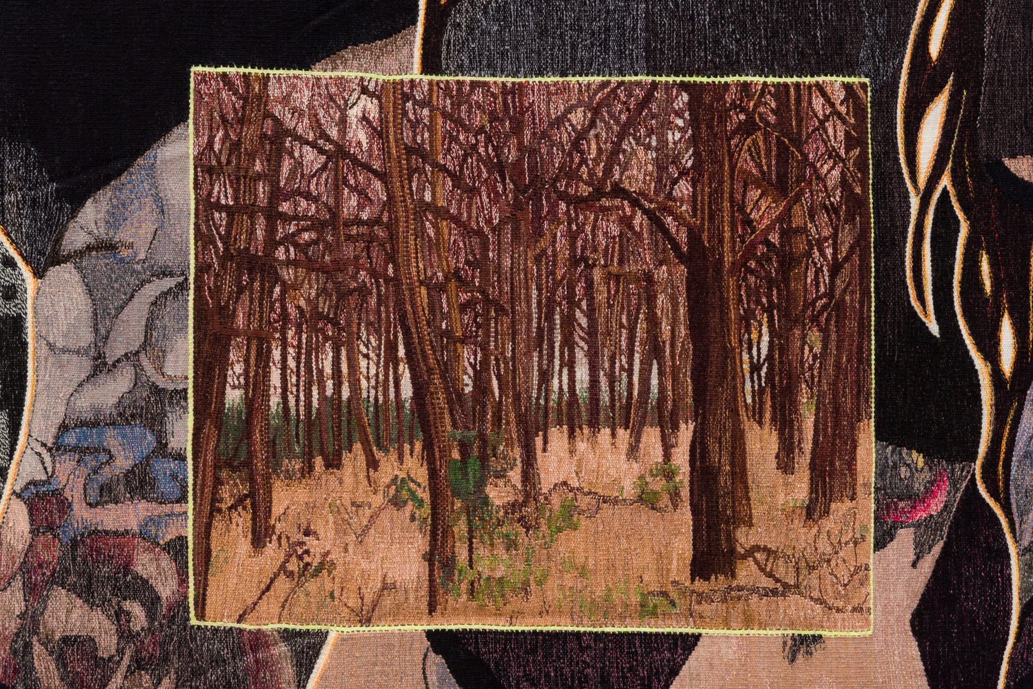 Erin M. Riley
Forest, 2025
wool, cotton
102 x 142 ins.
259.1 x 360.7 cm
(RILEY-345)