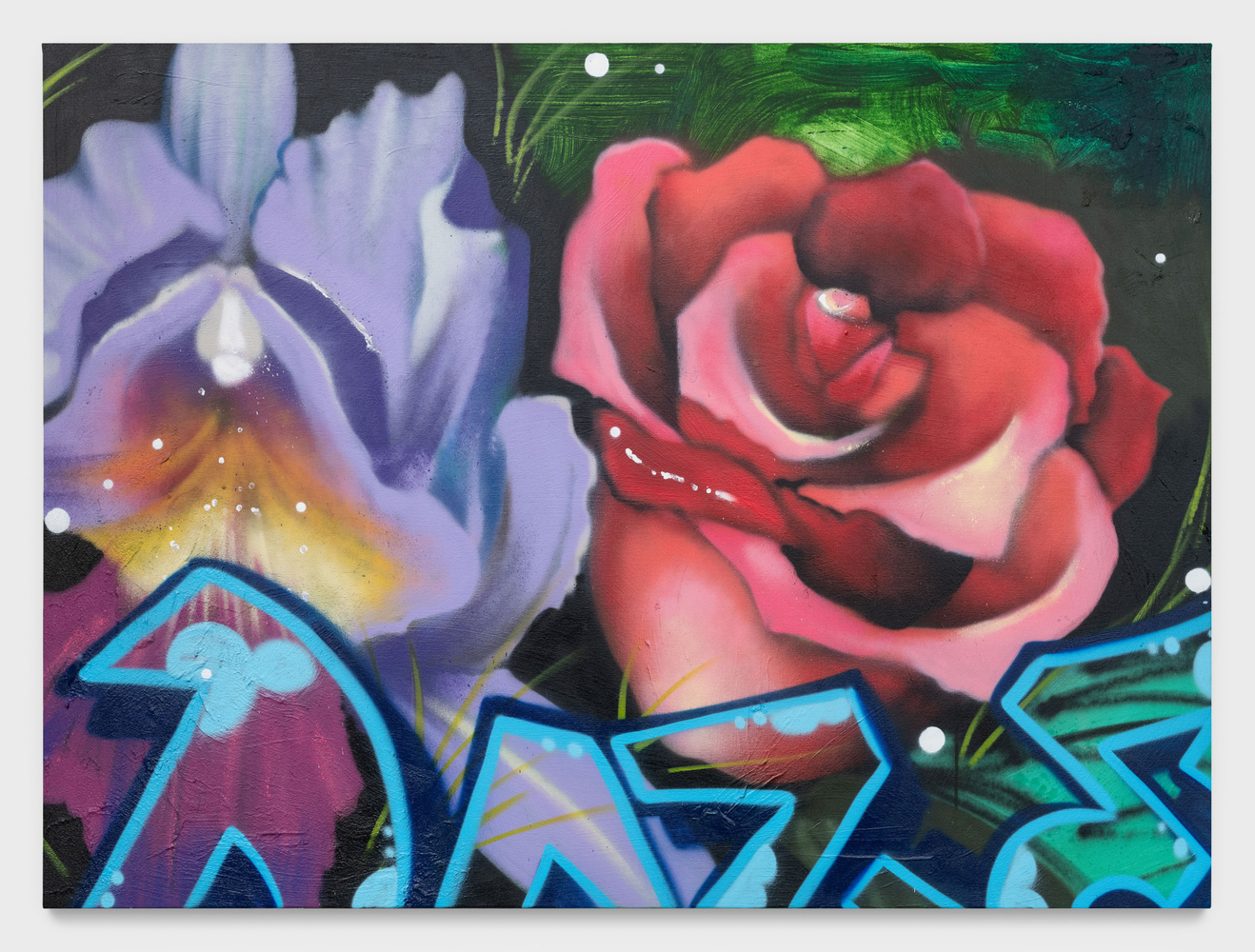 Chris &amp;quot;Daze&amp;quot; Ellis
Orchid/Rose Combo, 2024
acrylic and spray paint on canvas
45 x 61 ins.
114.3 x 154.9 cm