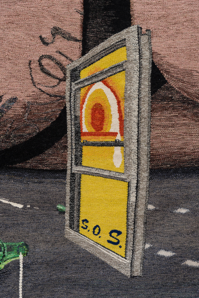 Erin M. Riley
Somebody Cares, 2025
wool, cotton
73 x 100 3/4 ins.
185.4 x 255.9 cm
(RILEY-349)