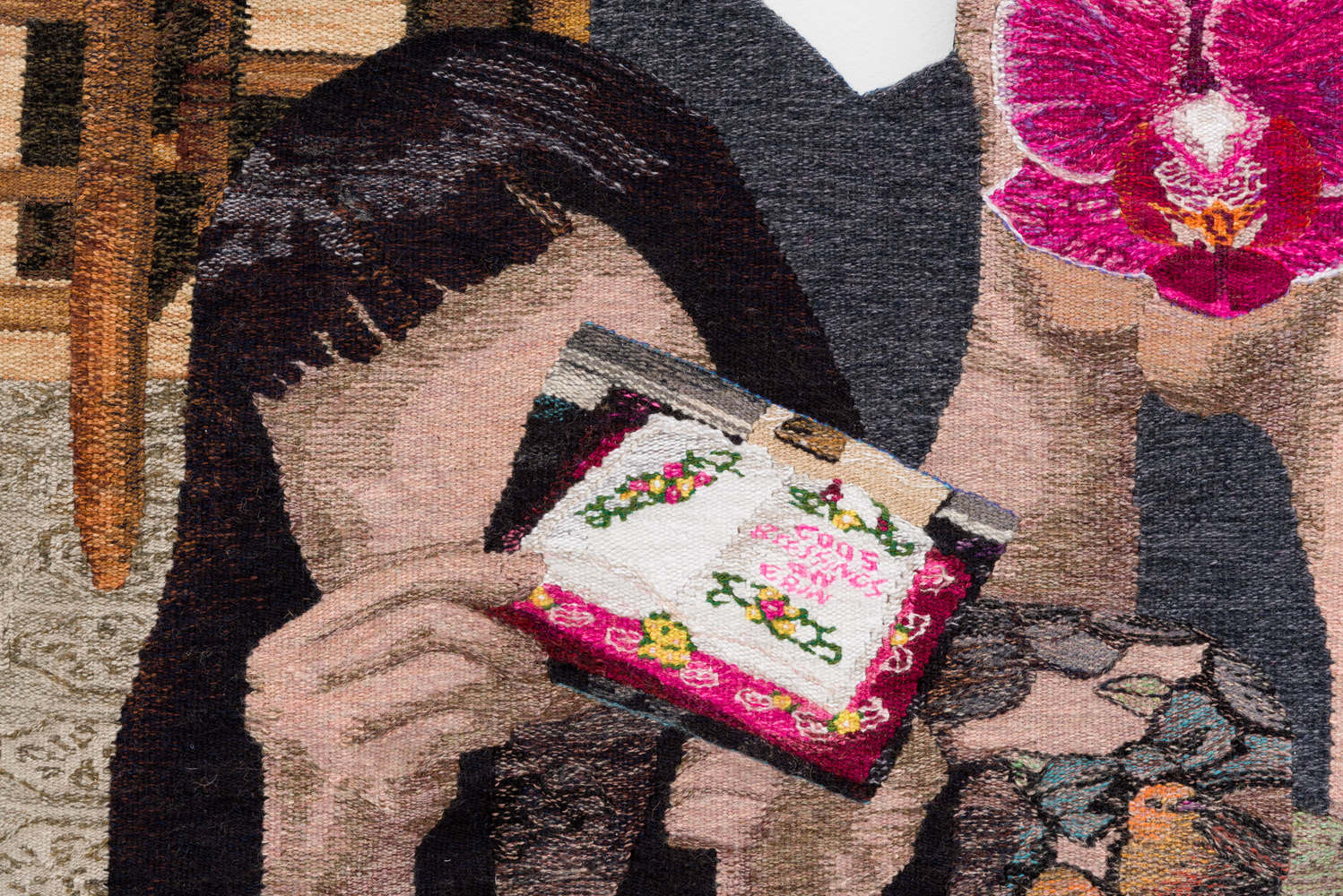 Erin M. Riley
Disappearing Messages, 2025
wool, cotton
70 x 46 ins.
177.8 x 116.8 cm
(RILEY-352)