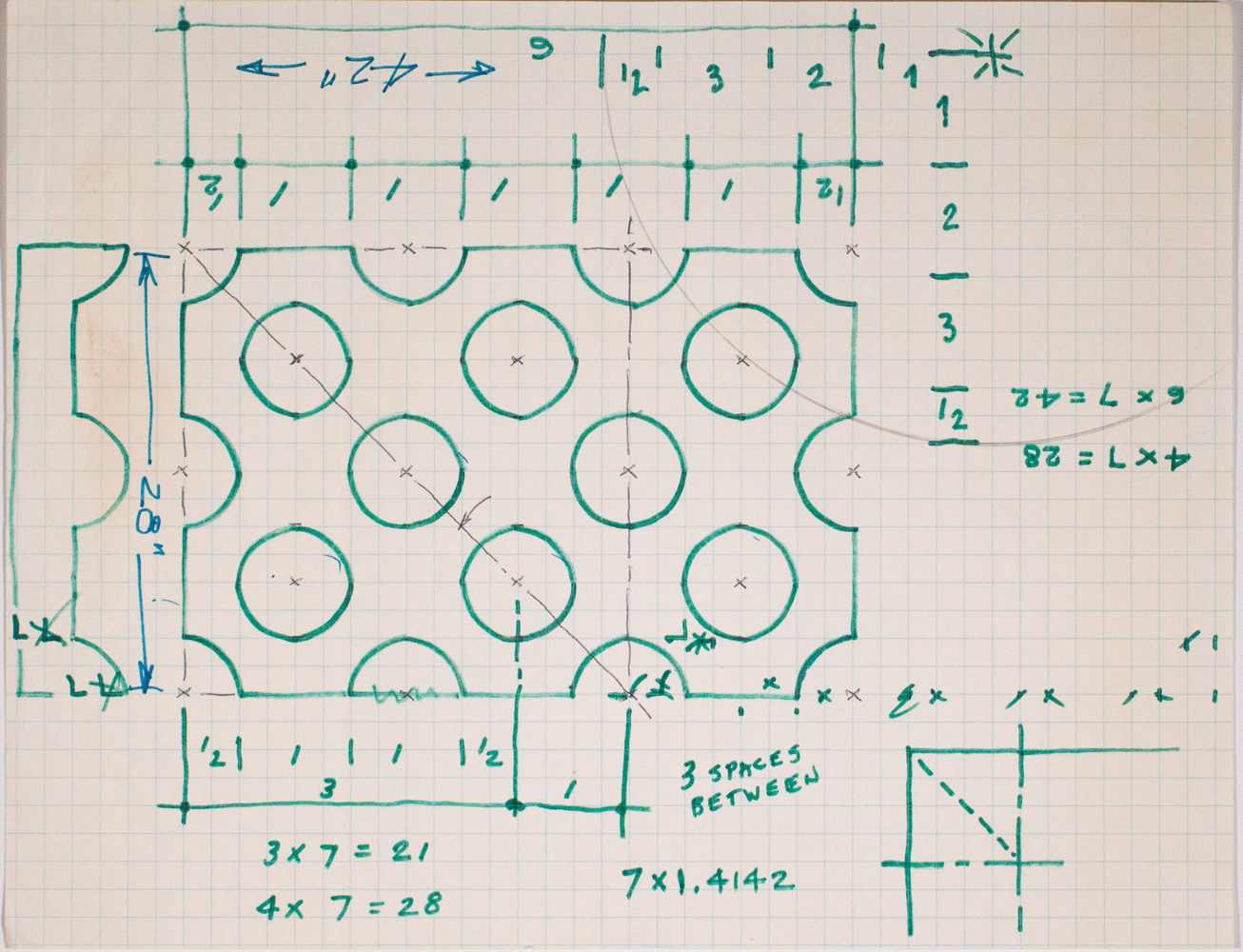 Ink on gridded paper
8 1/2 &amp;times; 11 in. (21.6 &amp;times; 27.9 cm)