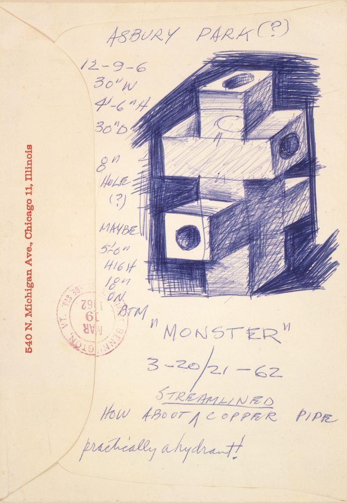 Monster, 1962
Ink on paper envelope
7 3/4 &amp;times; 5 1/2 in. (19.7 &amp;times; 14 cm)