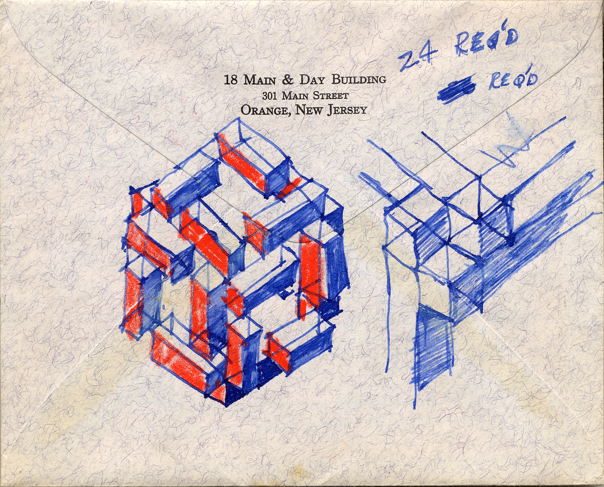 Untitled, 1963
Ink and crayon on paper envelope
4 1/8 &amp;times; 5 1/8 in. (10.5 &amp;times; 13 cm)