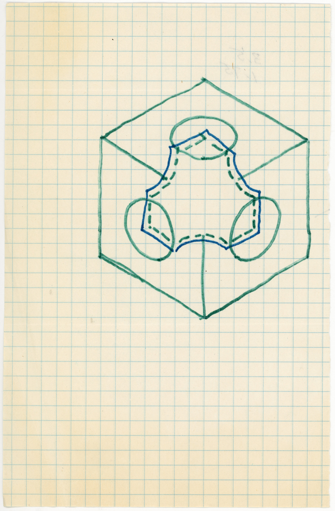 Ink on gridded paper
8 1/2 &amp;times; 5 1/2 in. (21.6 &amp;times; 14 cm)