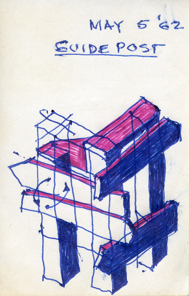 Guide Post, 1962
Ink and crayon on paper
4 &amp;times; 2 5/8 in. (10.2 &amp;times; 6.7 cm)