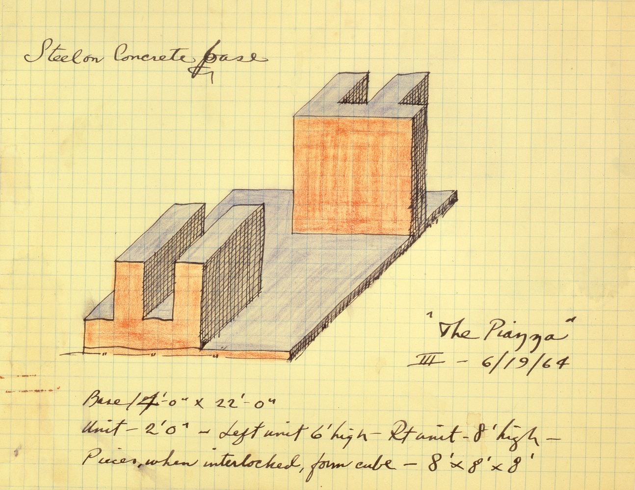 The Piazza III, 1964
Ink, pencil and colored pencil on paper
8 1/2 &amp;times; 11 in. (21.6 &amp;times; 27.9 cm)