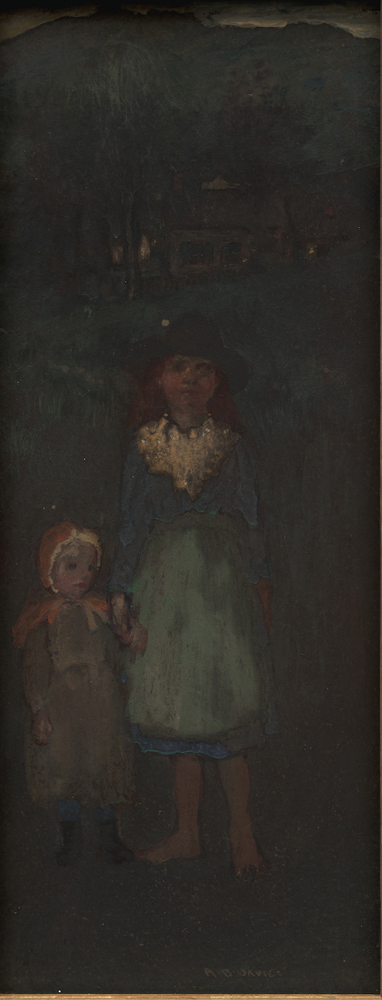 two children standing in a darkened landscape