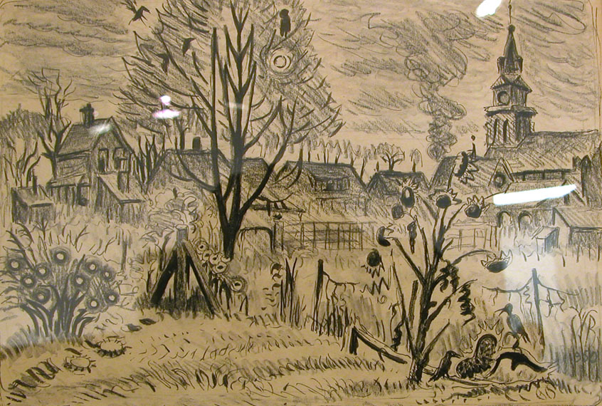 Drawing for December Sun, 1950, crayon and ink on paper, 7 1/2 x 11 inches