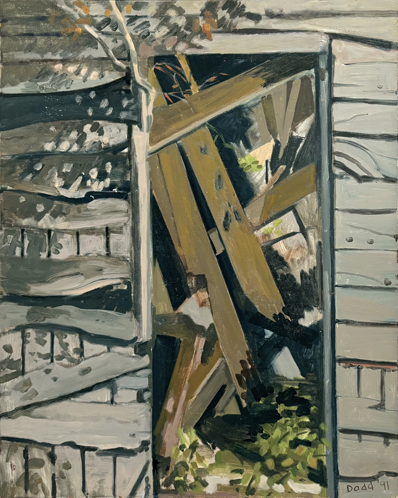 Doorway at Blaisey&amp;#39;s Farm (nr. Van Campen&amp;#39;s Glen), 1991, oil on Masonite, 19 3/4 x 15 3/4 inches