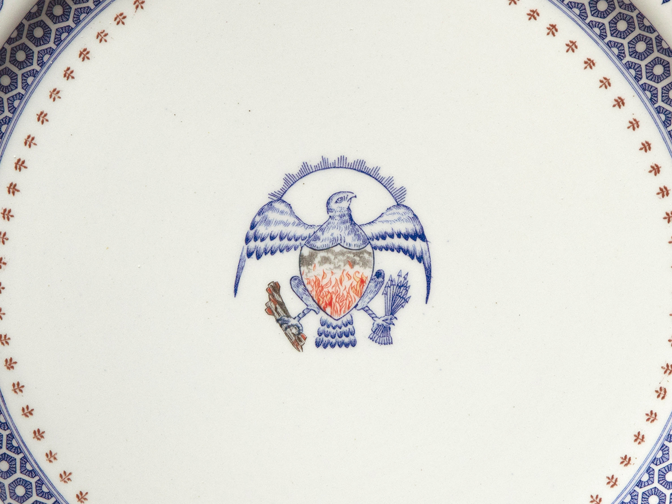 PAUL SCOTT

Cumbrian Blue(s), New American Scenery, Heritage and The Sleep of Reason, 2025

Transfer print collage and gold on pearlware plate

11.25&amp;rdquo; Dia. x 0.5&amp;rdquo; D&amp;rdquo;