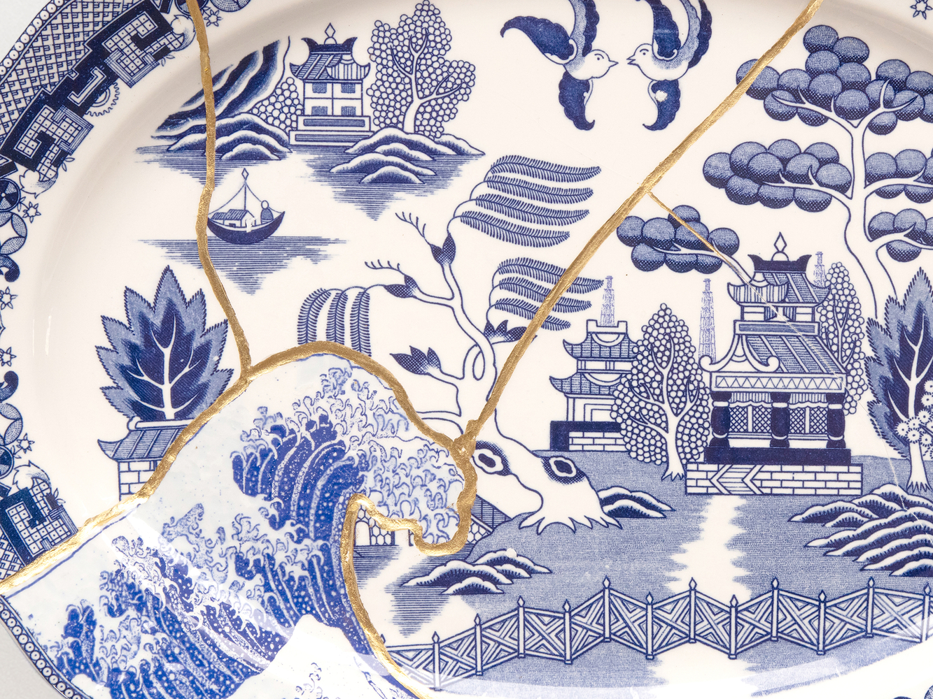 PAUL SCOTT

Cumbrian Blue(s), Fukushima No.11, 04/04/11/24, 2025

Transfer print collage on broken and re-assembled willow pattern platter, marked Japan (c.1965) with Kintsugi

13.75&amp;quot; H &amp;times; 18&amp;quot; W &amp;times; 1.5&amp;quot; D