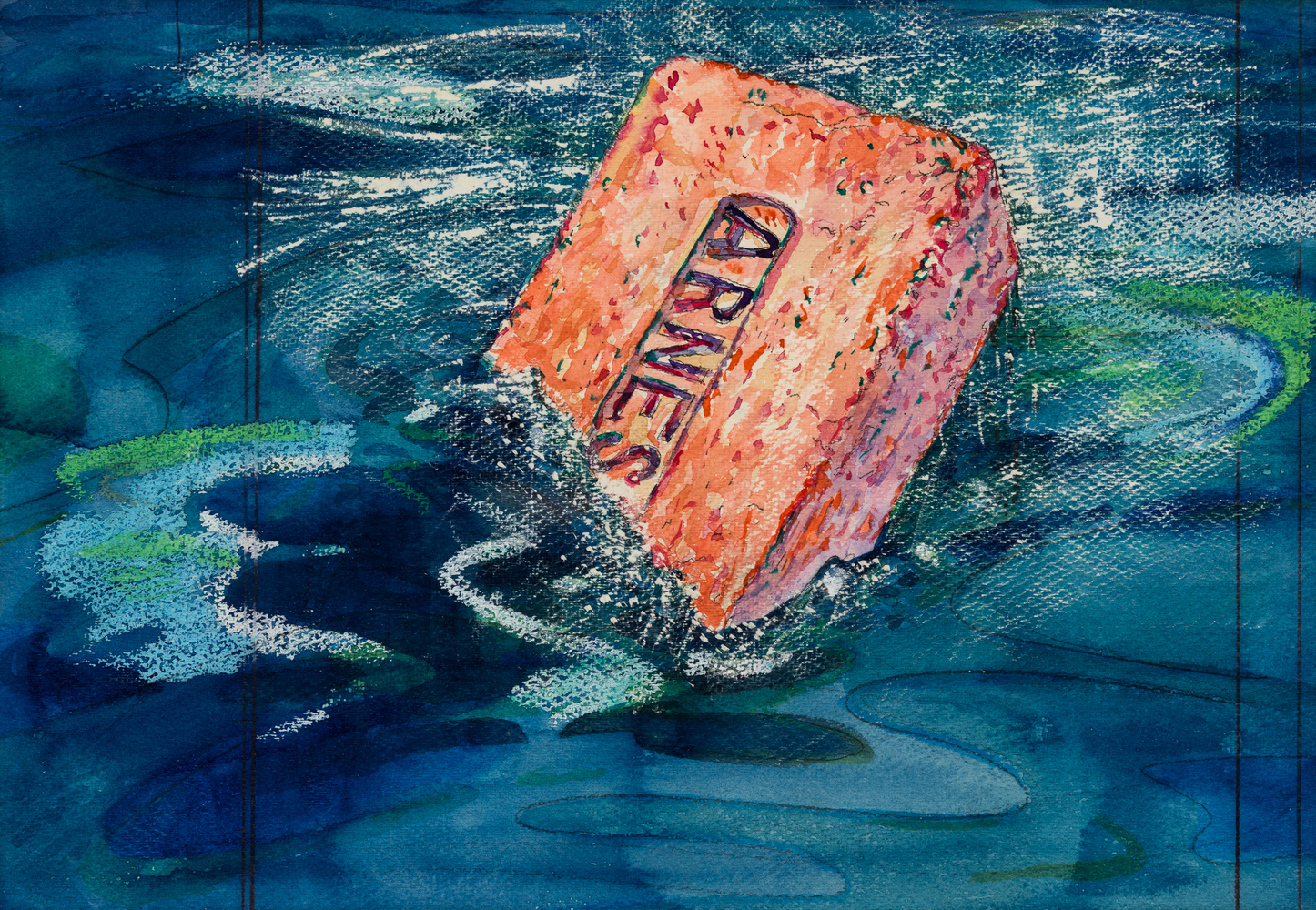 Robert Arneson Untitled (Sinking Brick), 1976 watercolor on paper 12 x 17 3/4 in.