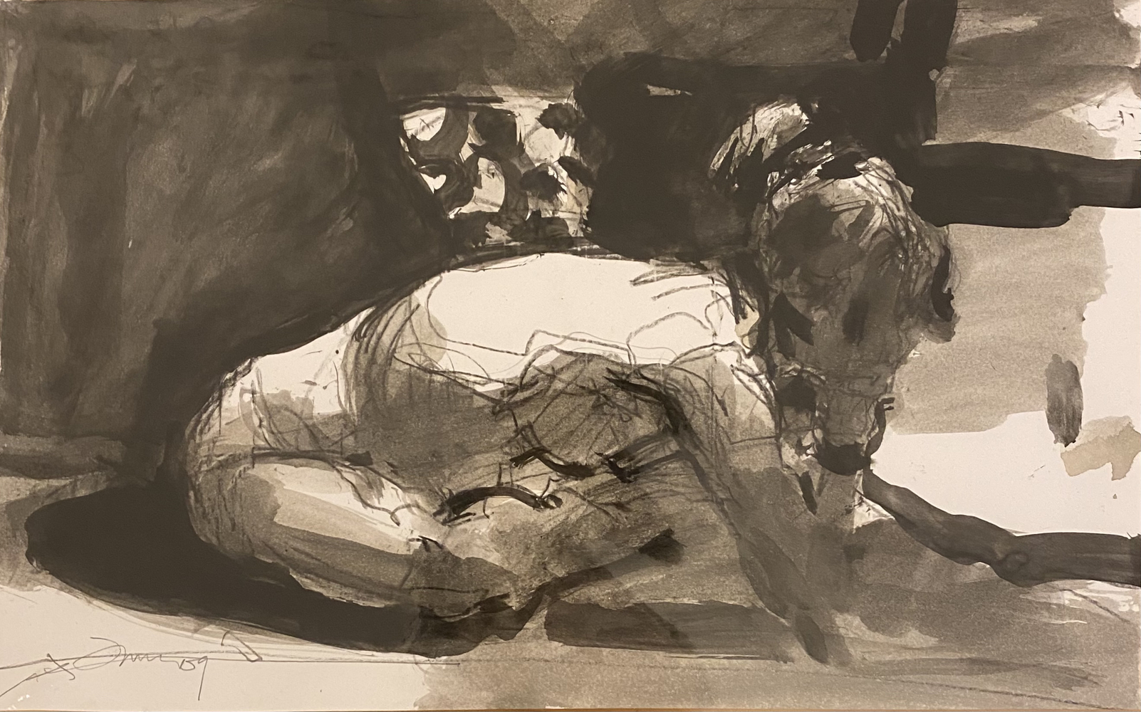 Kim Frohsin Lisa's Leaning, 2009 stabilo pencil &amp; ink wash on paper 8 5/8 x 14 in.