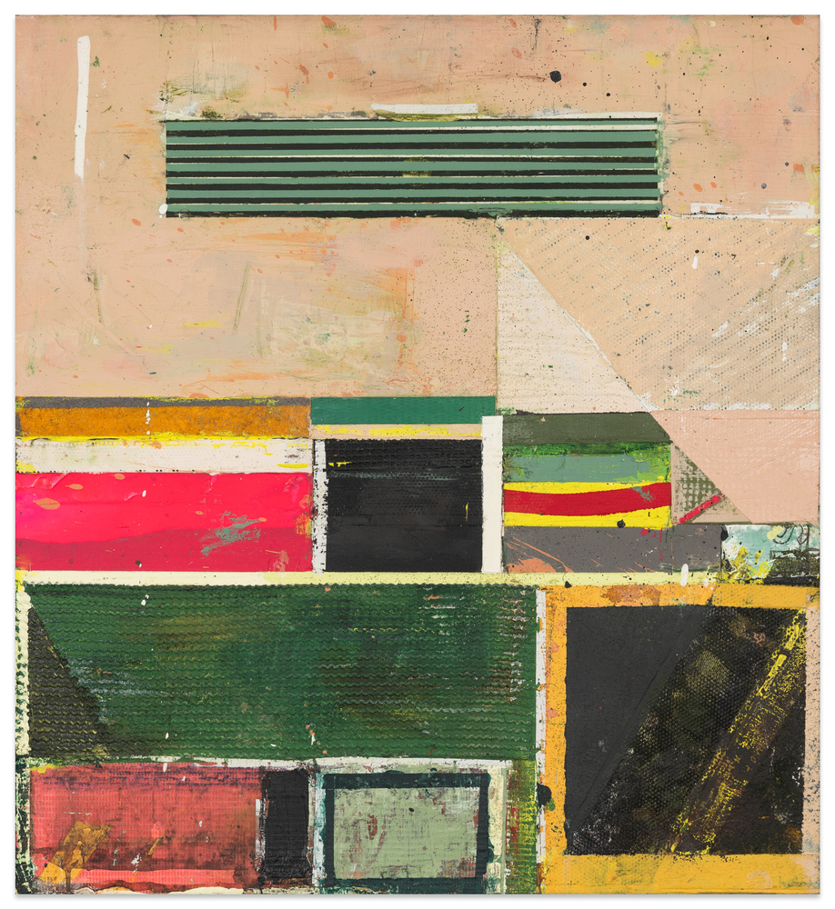 Kim Frohsin Urban Compartments, 2015 acrylic ink, pencil, gouache, collage and mixed media on board 12 x 12 in.