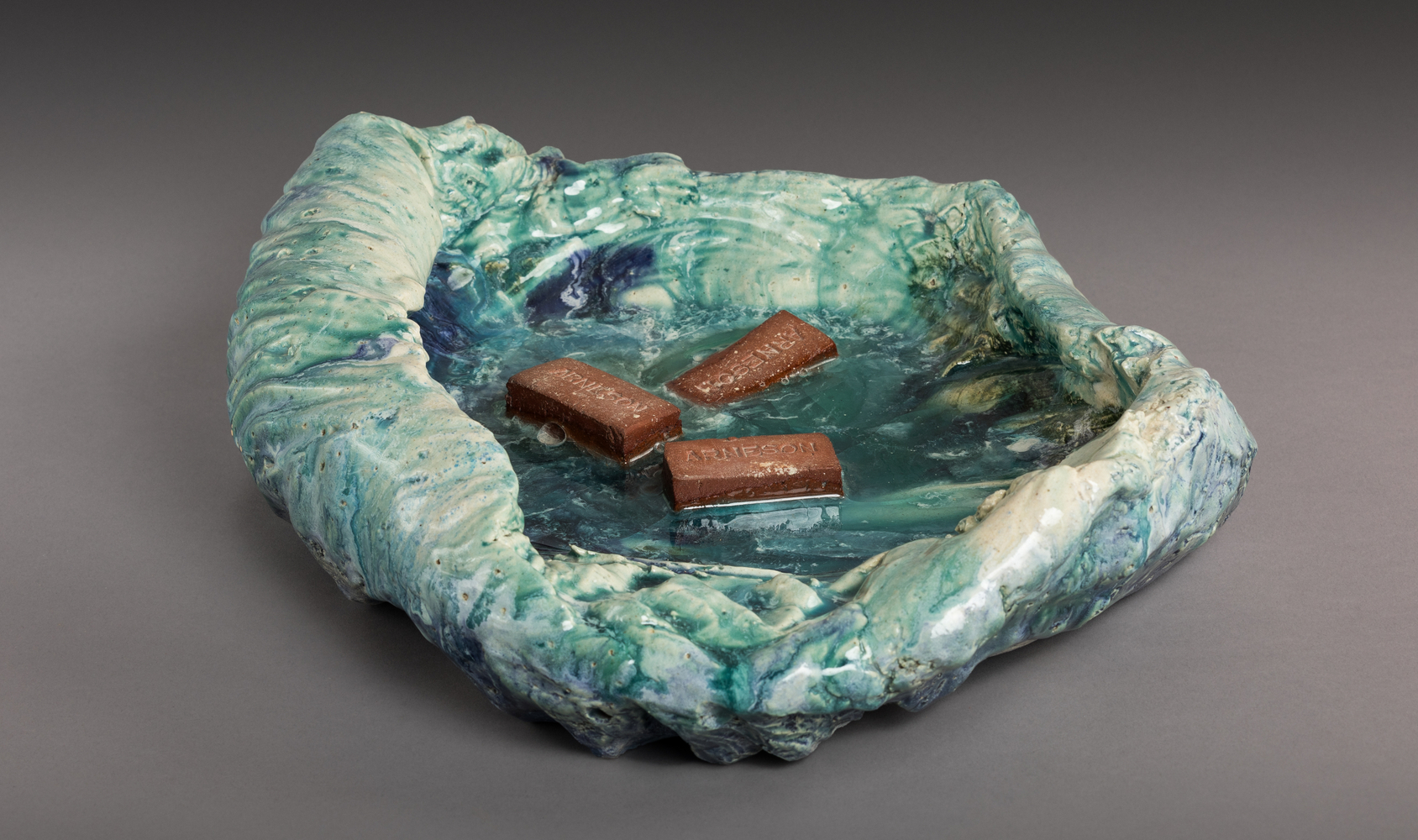Robert Arneson Floating Bricks, 1974 glazed ceramic 4 x 15 1/2 x 13 1/2 in.