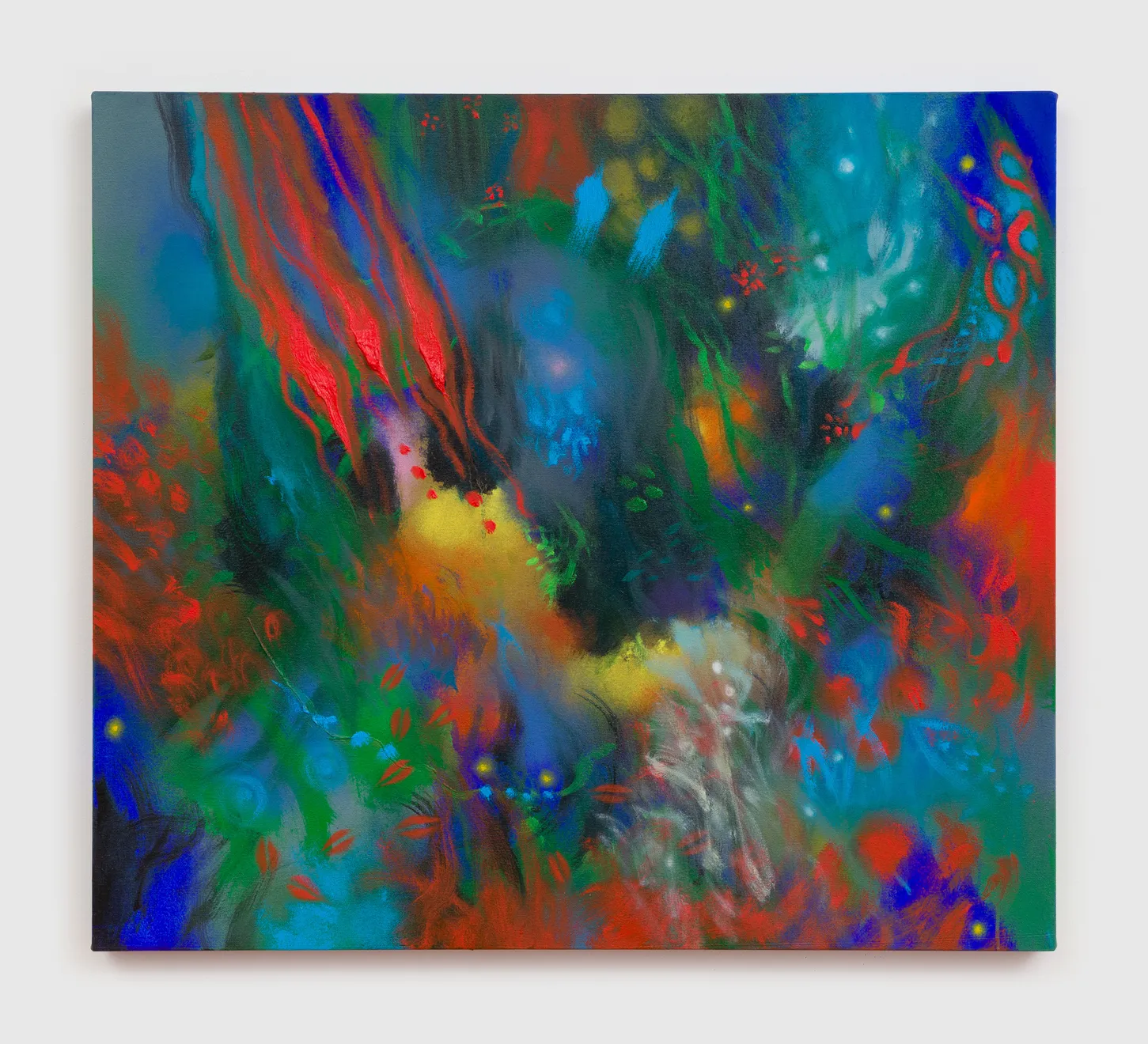 Carlos Jacanamijoy, Una fuente, flores y peces, 2025