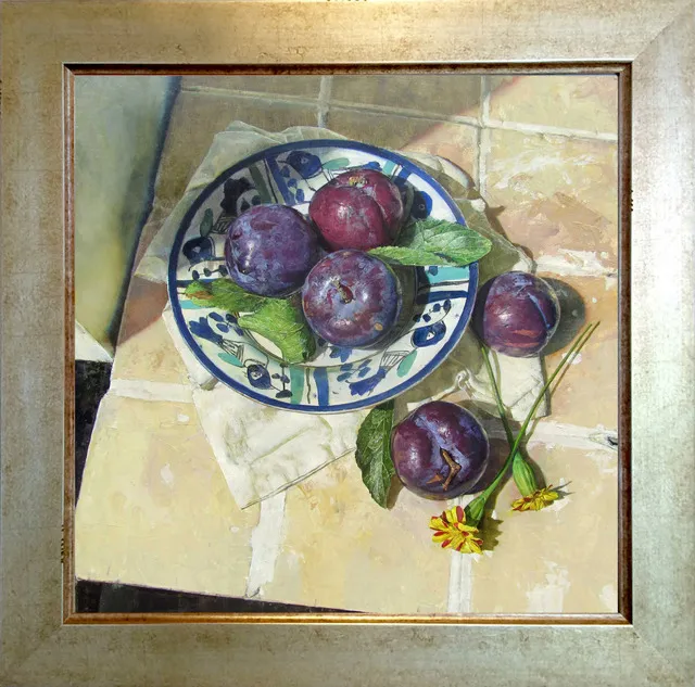 Jeffrey Ripple, Plums on a Persian Plate, 2017