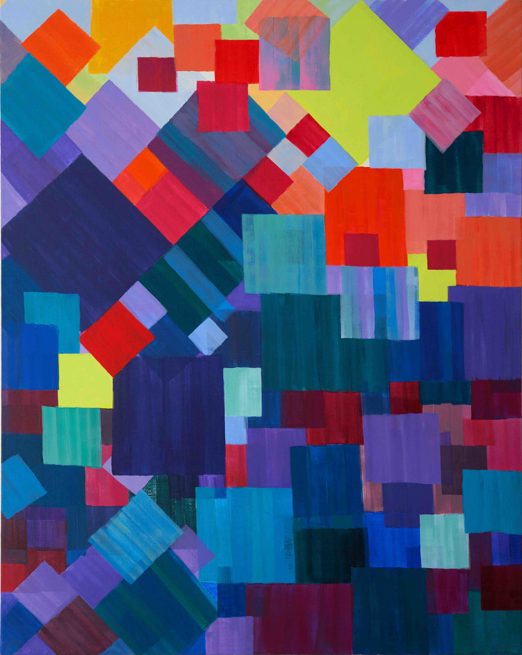 Samia Halaby, River Bend with Yellow Square, 2018