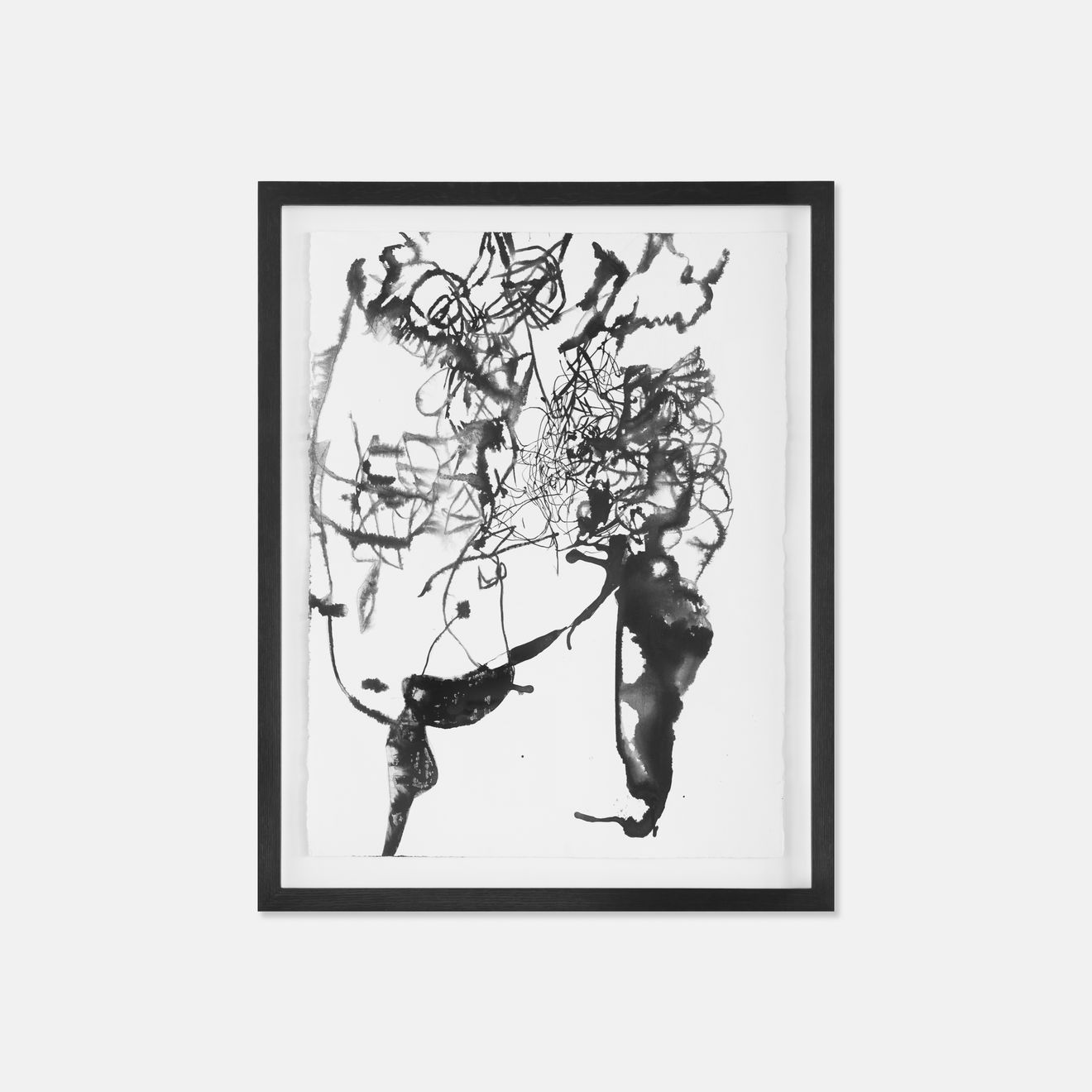 Josh Robbins, Vase, Flowers, Plastic Owl, Dad and Imagined Gold Watch (Black Line) Blind Drawing Laying on Floor With Pencil on Stick, 2023