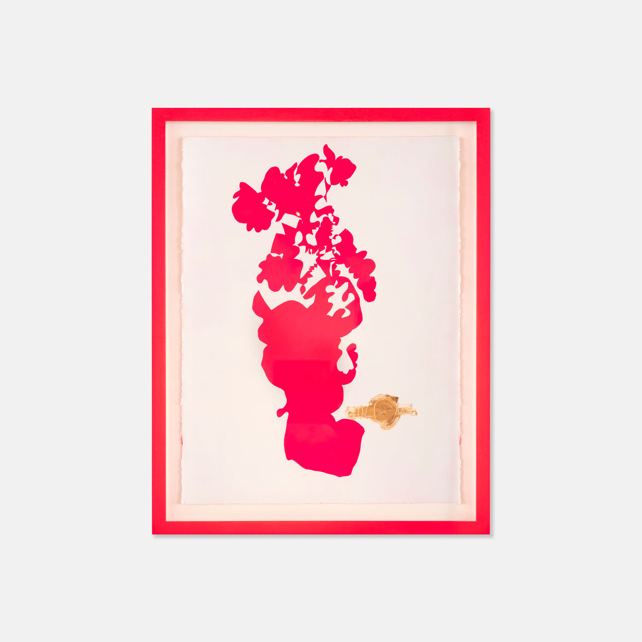 Josh Robbins, Vase, Flowers, Plastic Owl, Dad and Imagined Gold Watch (Pink and Gold) Left Handed Blind Drawing on Stick, 2023