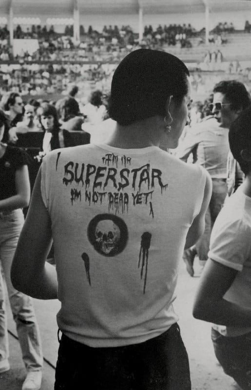 Caroline Coon, Dave Vanian, lead singer of the Damned, in the front of the Marsan bullring, 1976