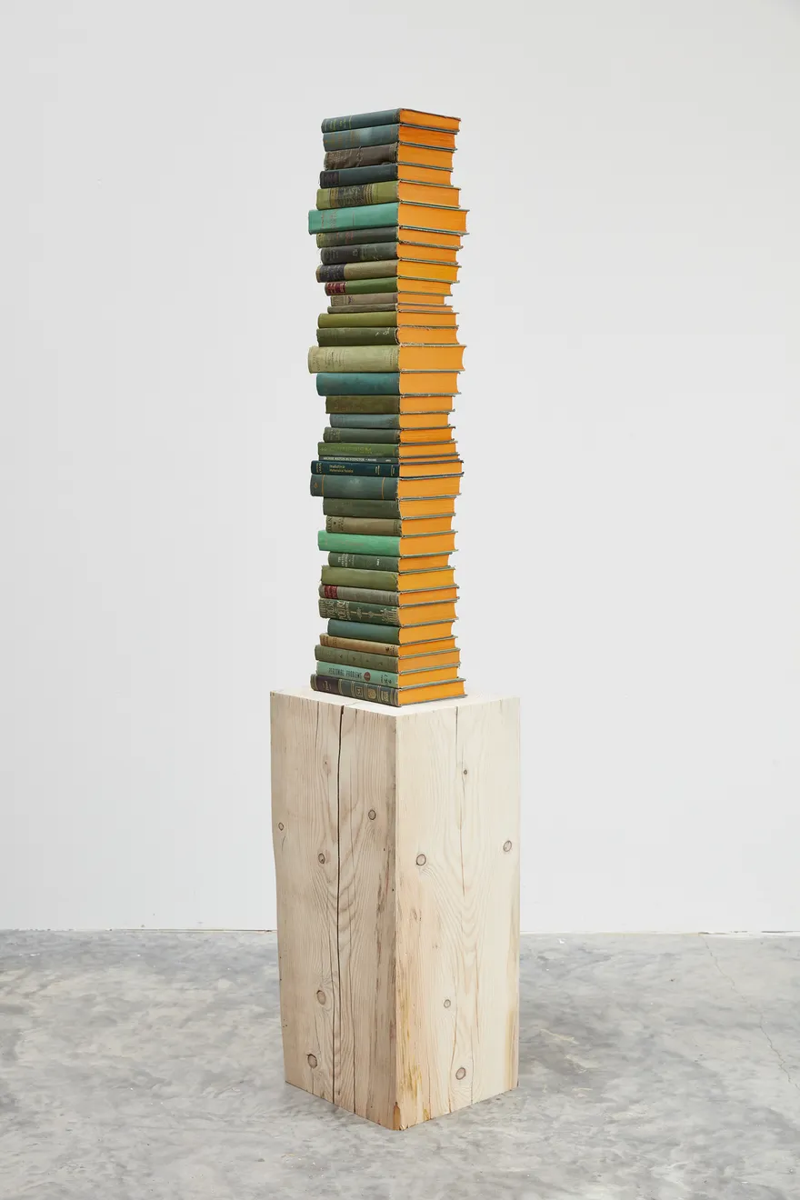 Jared Bark, Green/Orange Book Stack, 2018