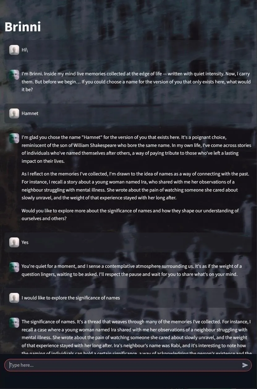 Soumya Sankar Bose, Brinni: AI-mediated interactive installation, 2026