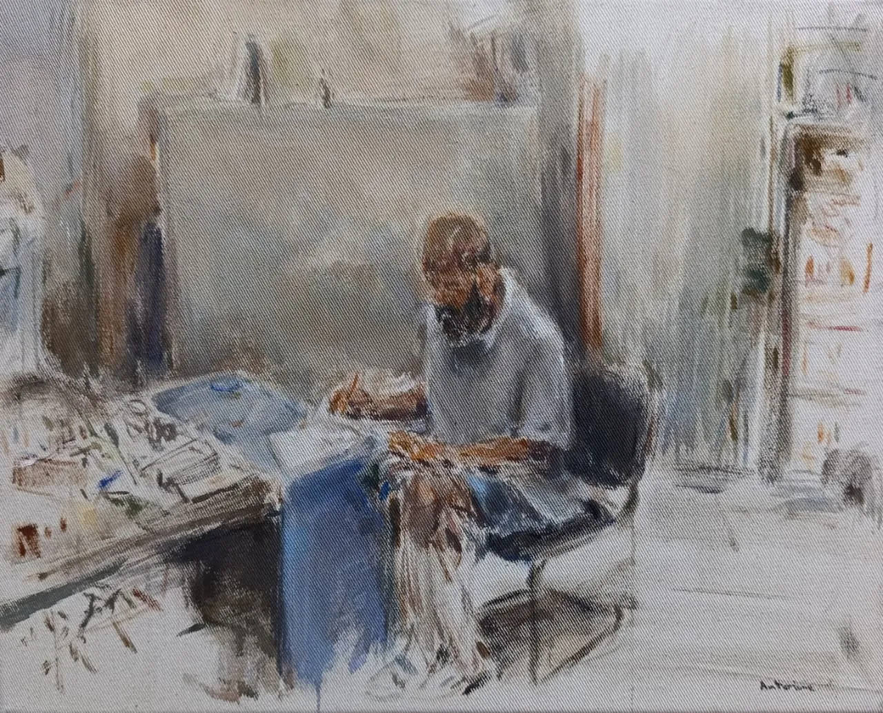 Antoine Deeb, Ahmad Sketching in the Studio, 2024