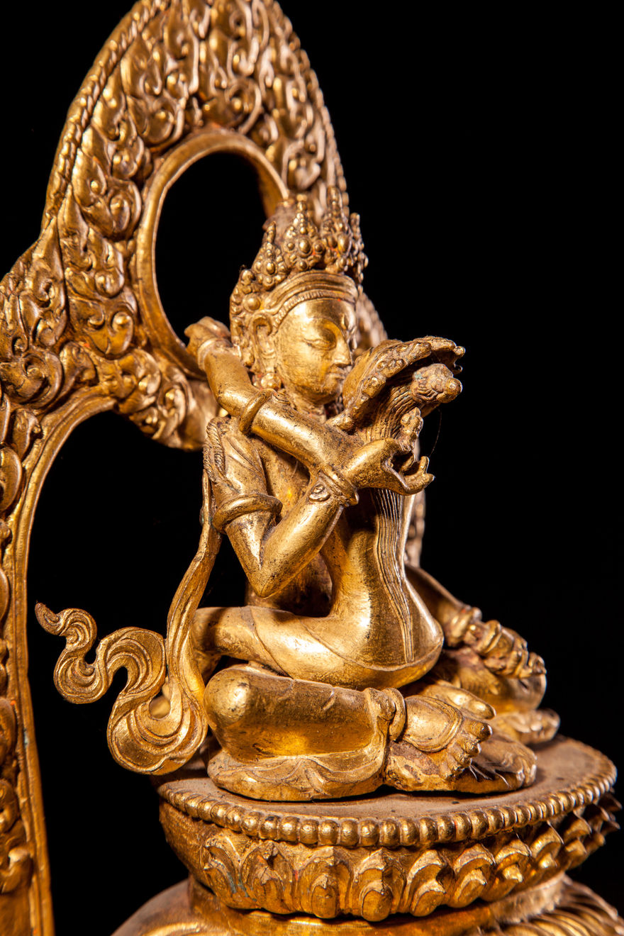Jameson J Wood, 19th Century Nepalese Gilt Metal Figurine of Chakrasamvara & Vajrayogini, 1863