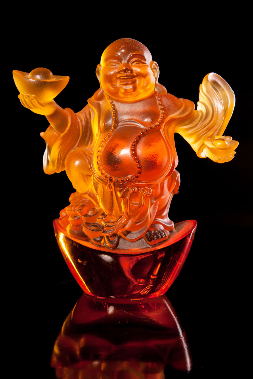 Jameson J Wood, Rare Lalique Orange Crystal Buddha, 1990's