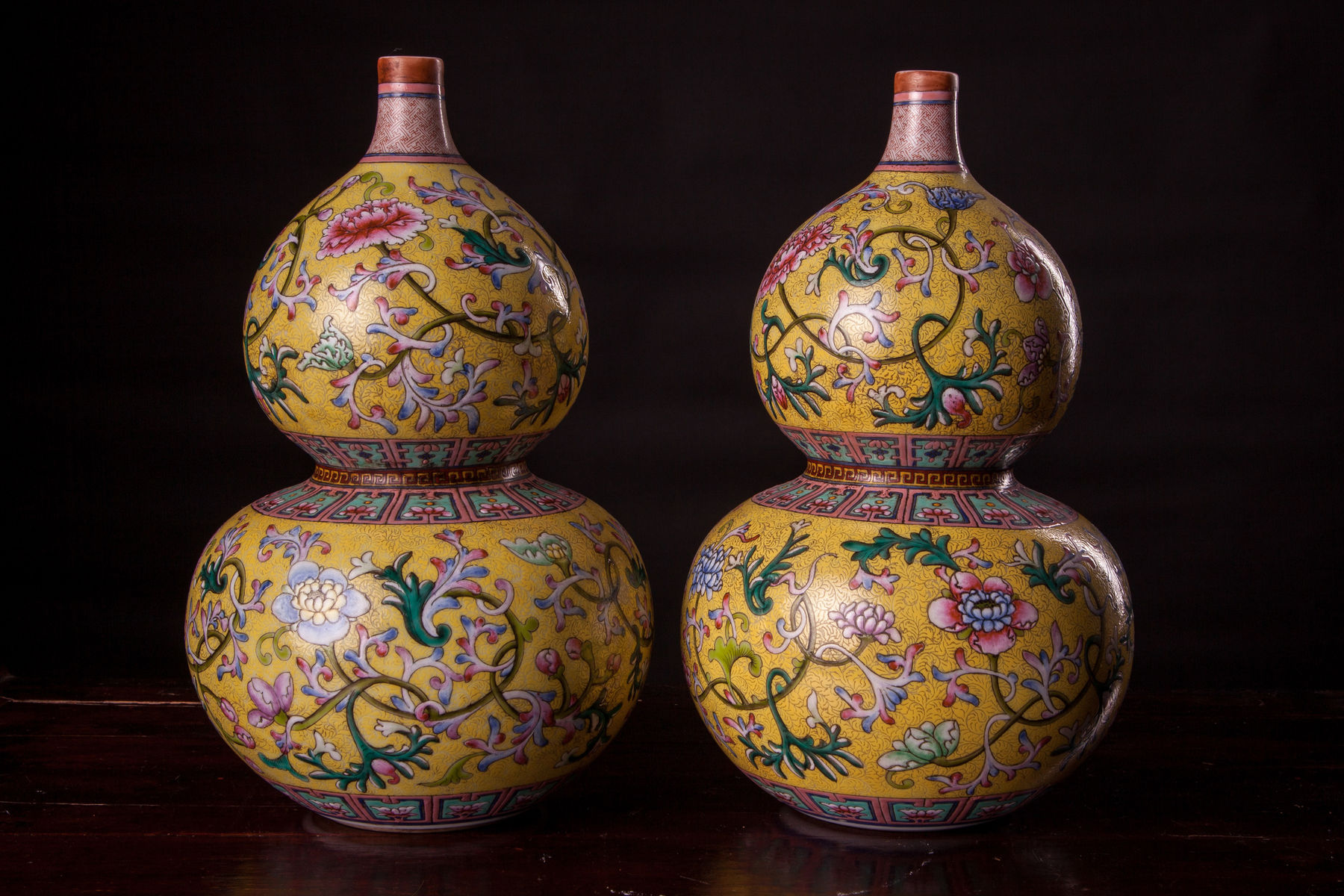 Jameson J Wood, A Pair of Yellow Ground Double Gourd Vases, 1960's