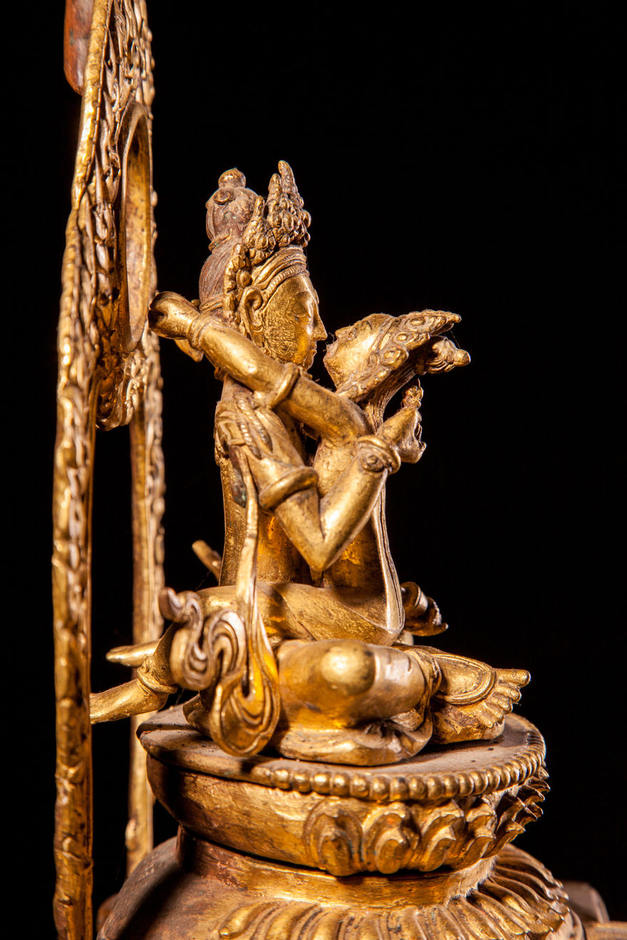 Jameson J Wood, 19th Century Nepalese Gilt Metal Figurine of Chakrasamvara & Vajrayogini, 1863