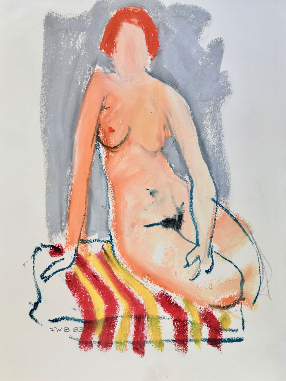Freeman W. Butts, Nude on a Striped Blanket, 1983