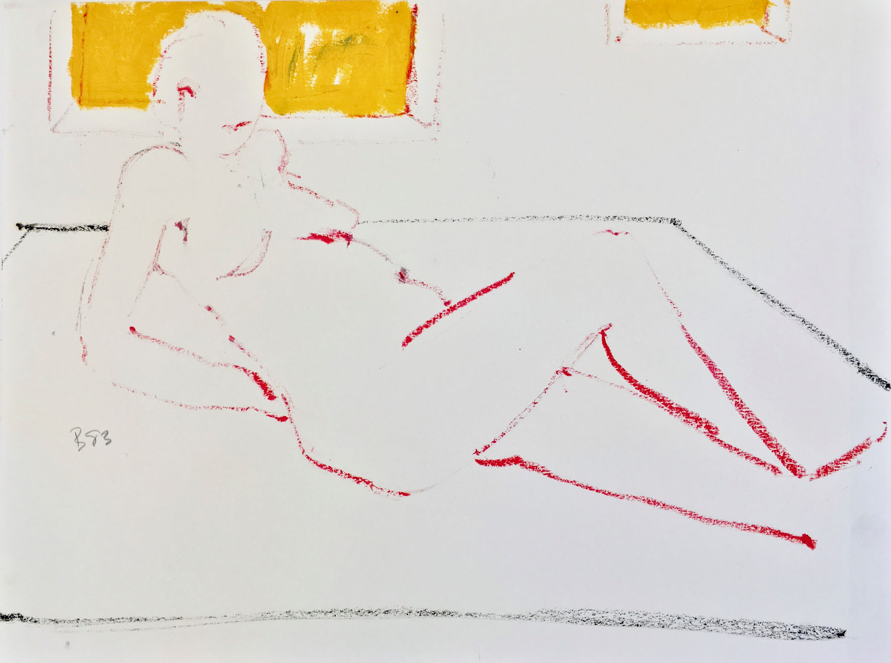 Freeman W. Butts, Red Line drawing of Recling Nude, 1983