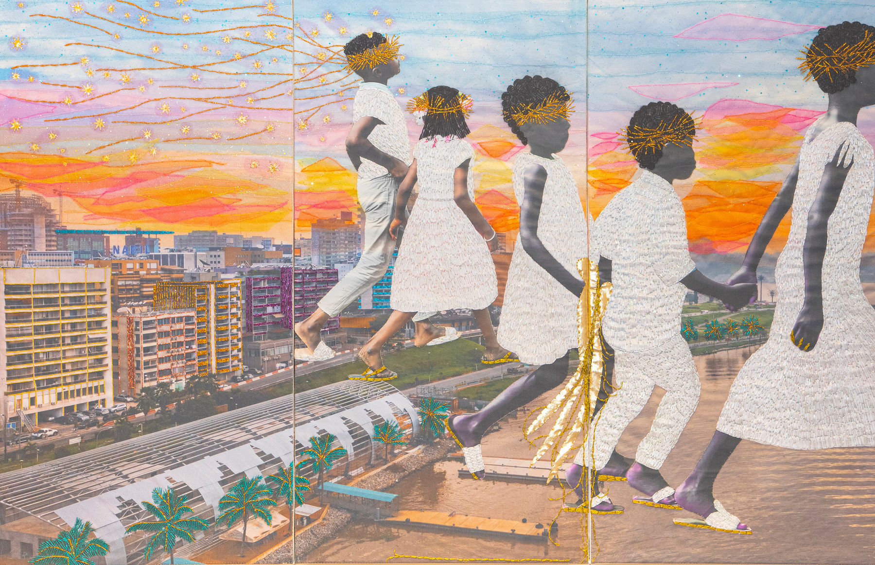 Joana Choumali, Your Dreams Aren’t Only For You, 2025. Children walking hand in hand