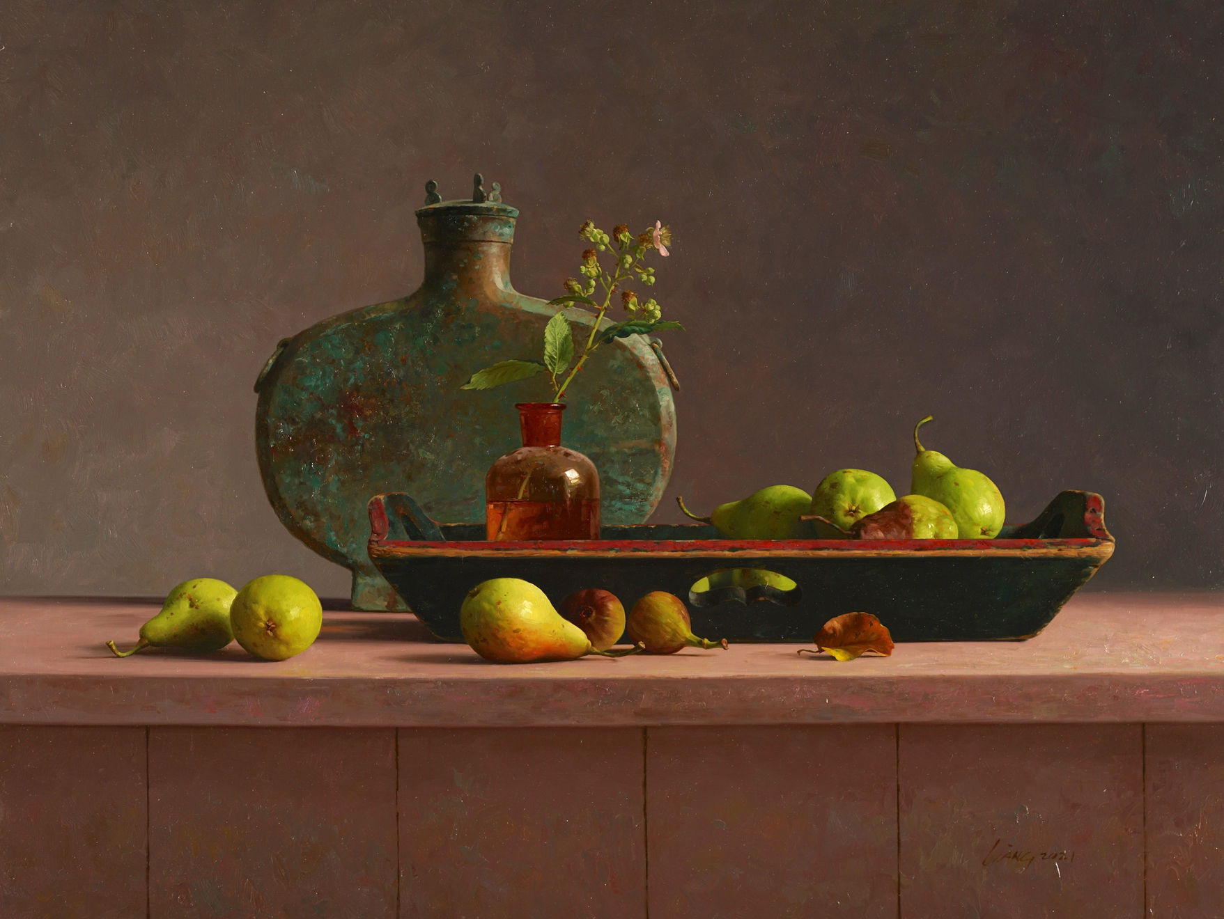 Qiangli Liang, Chinese bronzen ketel met peren en vijgen, 2021