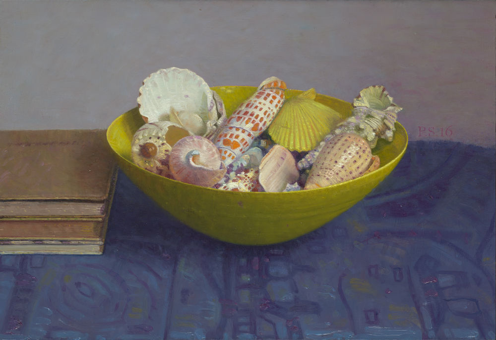 Piet Sebens, Gele schaal met schelpen, 2016