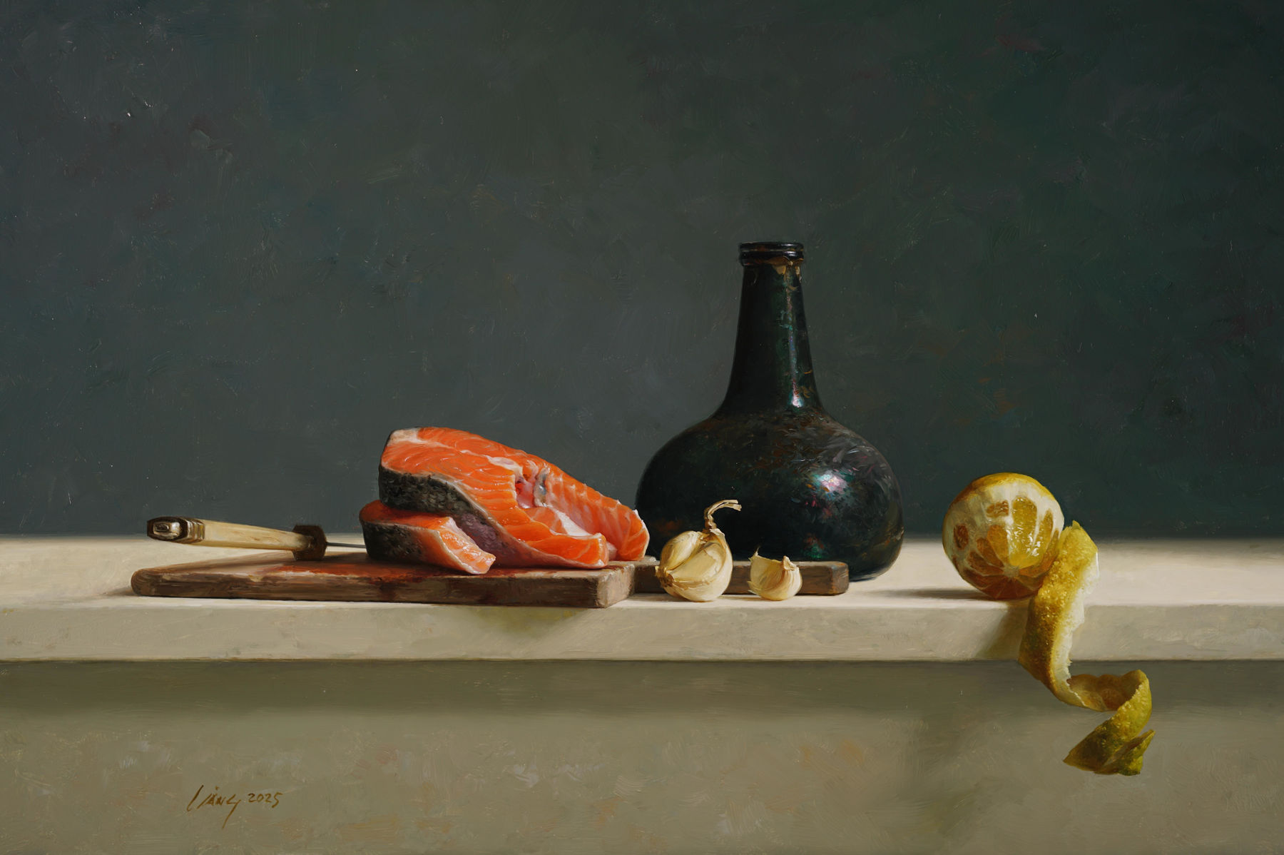 Qiangli Liang, Zalm, fles en citroen, 2025