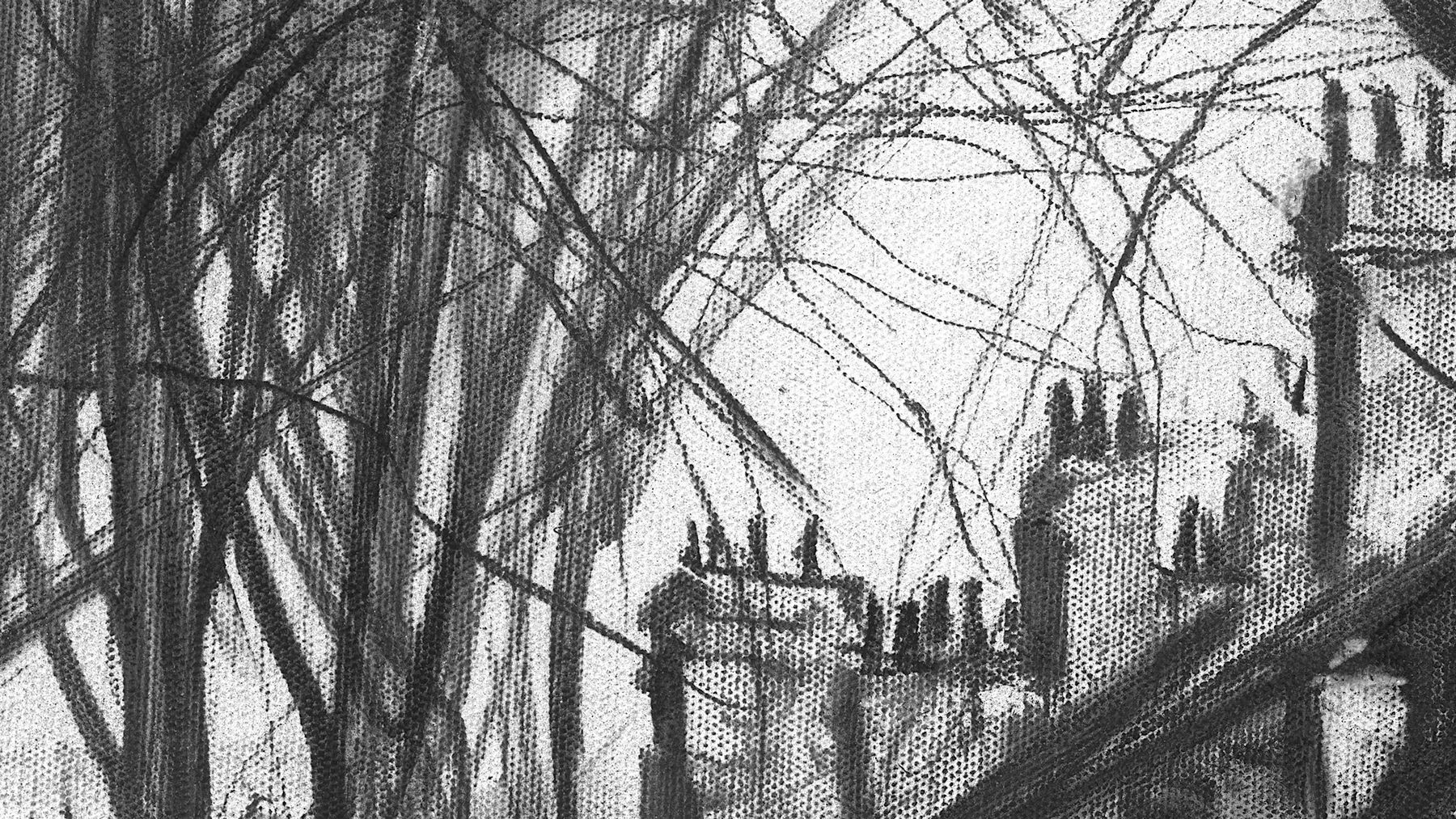 Gerard_Byrne_Dog_Walkers_on_Dartmouth_Square_contemporary_impressionism_charcoal_sketch_detail
