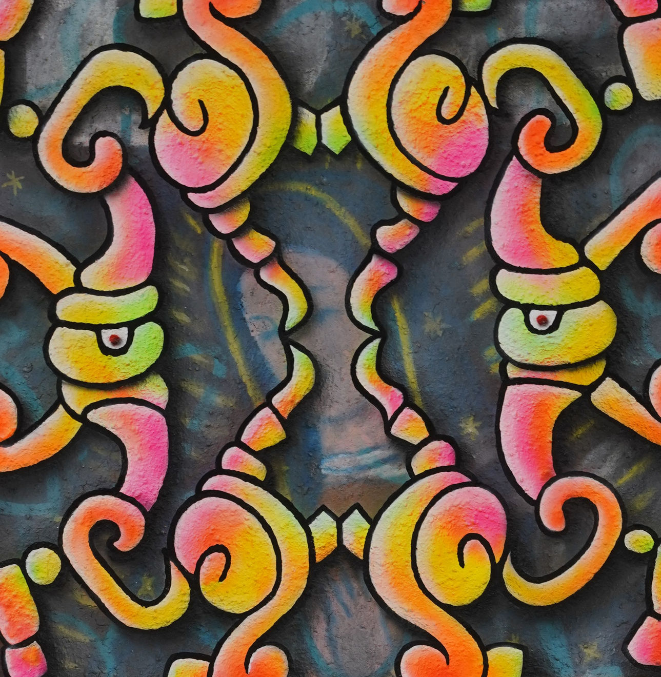 painting of saint mary with abstract images on top by Ozzie Juarez